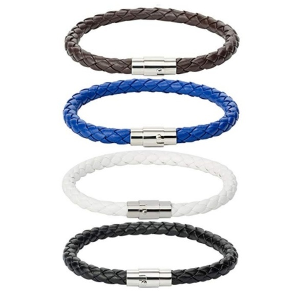Mens 4pc. Braided Leather Magnetic Wristband - Picture 5 of 5